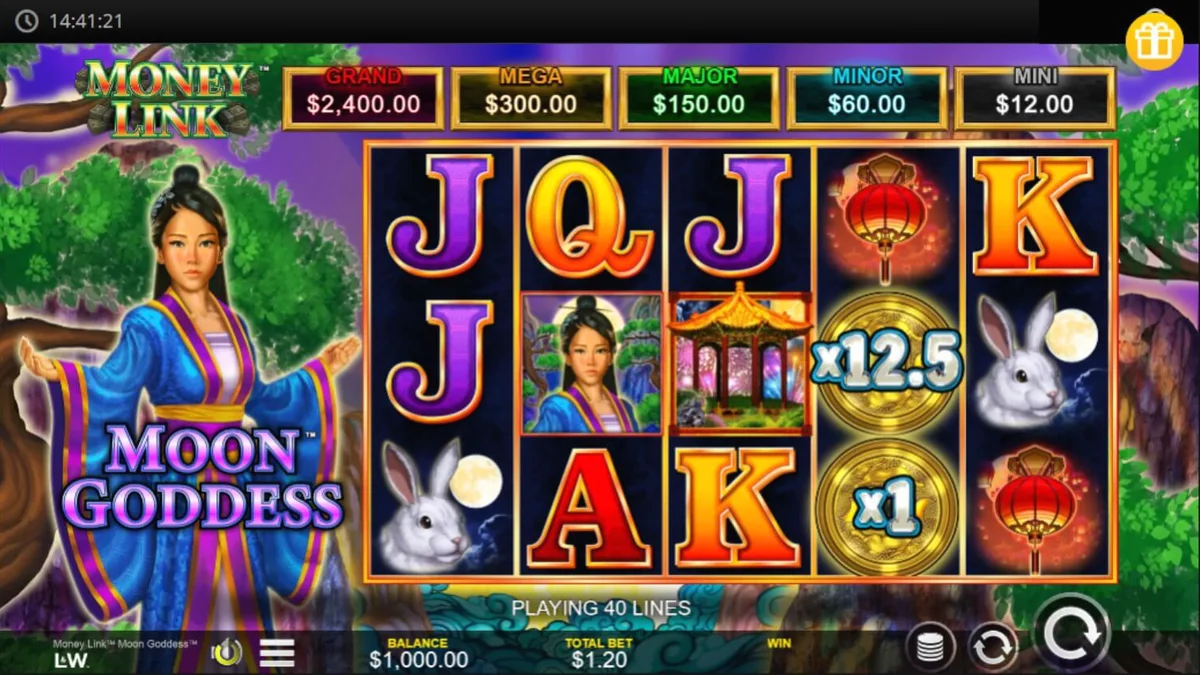 Tampilan visual slot Money Link Moon Goddess dengan tema Dewi Bulan yang elegan